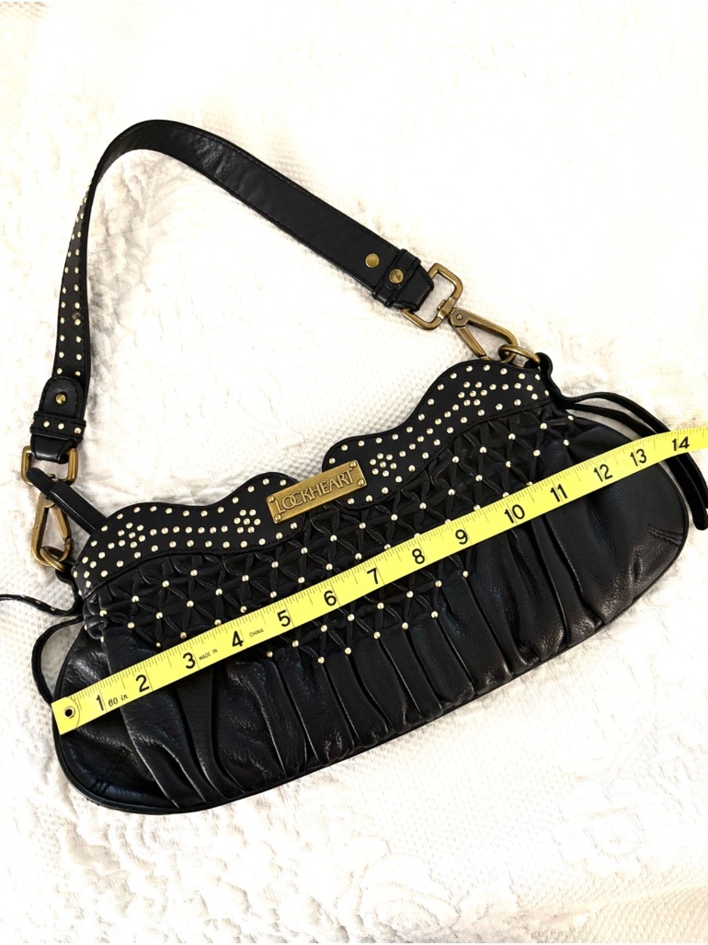Lockheart vintage y2k bag purse clutch  Black Studded Leather - Picture 6 of 9